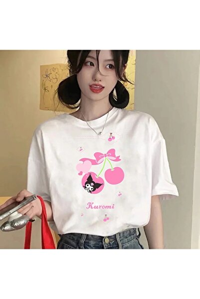MECH BUTİK Kuromi Cherry Štampano Oversize kroj T-shirt majica