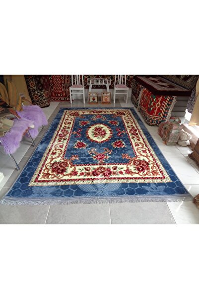 ŞAHMERDANOĞLU Kadifeden Mavi Renkli, Harika Büyük Salon Halısı, Yumuşacık Çoc...