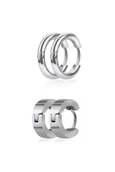 Jaida Moda Unisex 316l Stainless Steel Set of 2 Steel Hoop Earrings