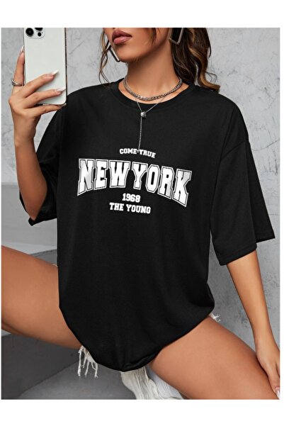 Pelna tricou cu imprimeu supradimensionat decolteu negru