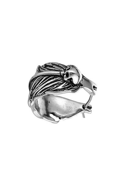 Jaida Moda Unisex Silver Skull Detailed Gothic Design Steel Hoop Earrings