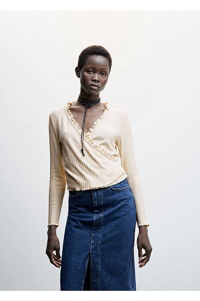 MANGO Woman Wrap Cut Bow T-Shirt