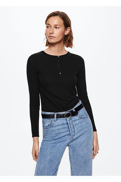 MANGO Woman Buttoned Ribbed T-Shirt
