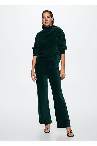 MANGO Woman Pantaloni din velur cu talie elastică
