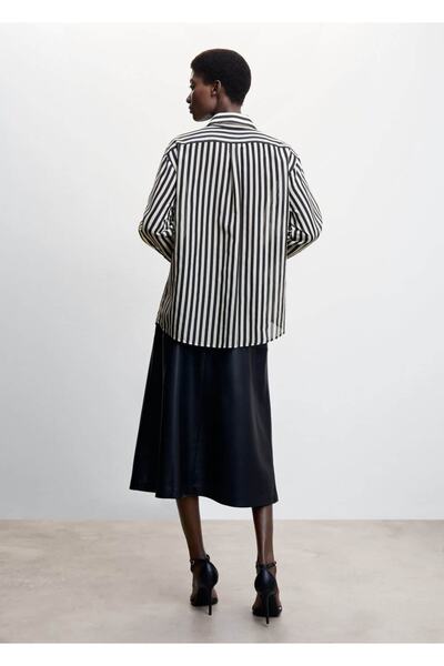 MANGO Woman Çizgili Pamuklu Oversize Gömlek