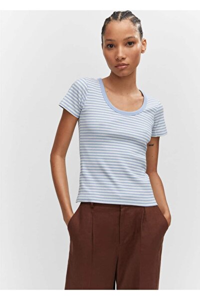 MANGO Woman Tricou țesut în dungi
