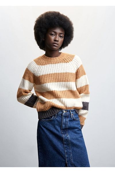 MANGO Woman Round Neck Striped Sweater