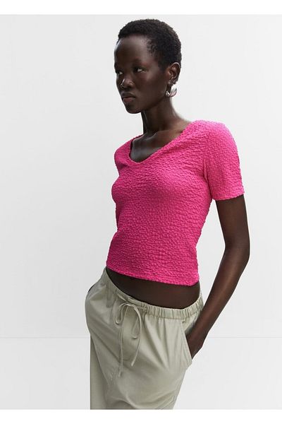 MANGO Woman Tricou cu decolteu în V texturat