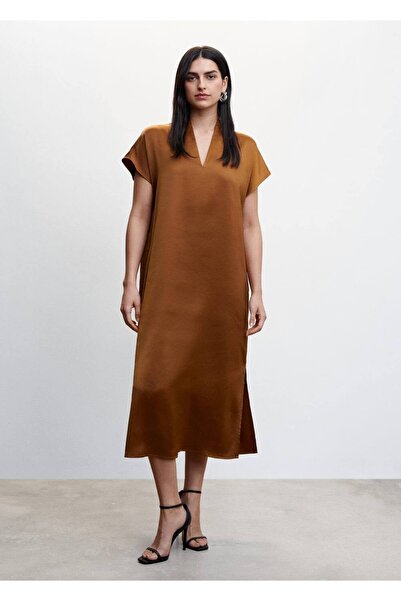 MANGO Woman Yanı Yırtmaçlı Saten Elbise