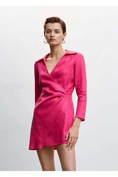 MANGO Woman Φόρεμα από λινό περιτύλιγμα