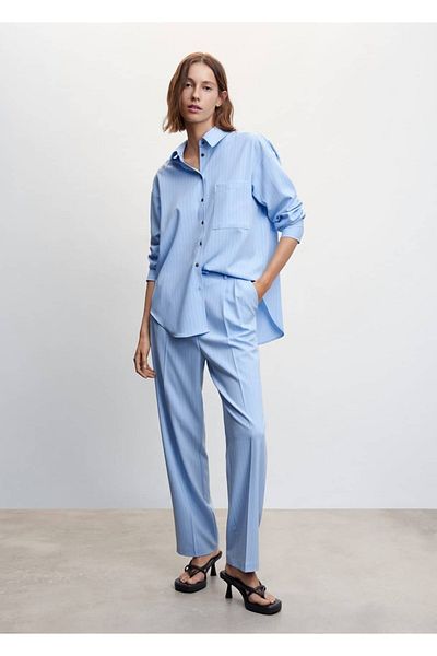MANGO Woman Pantaloni cu dungi de cretă cu tăietură dreaptă