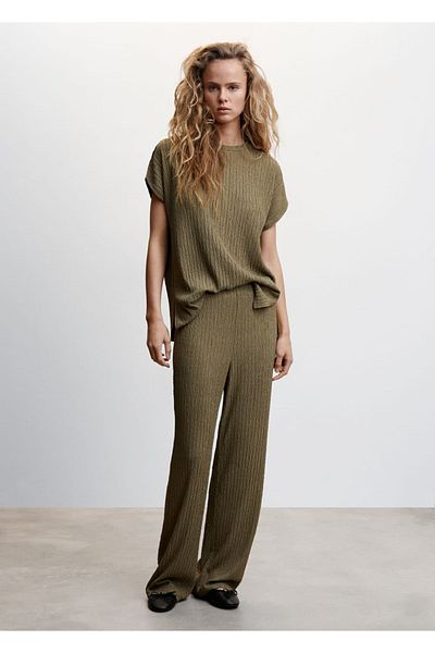 MANGO Woman Off Shoulder Woven T-Shirt