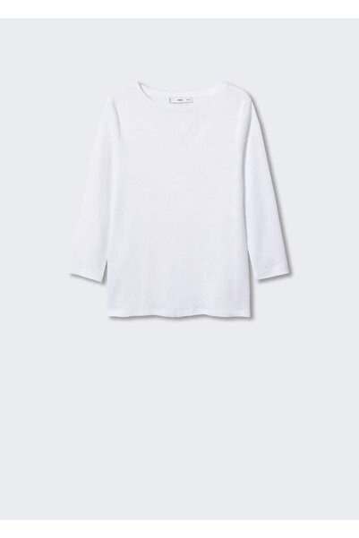 MANGO Woman Μακρυμάνικο λινό μπλουζάκι