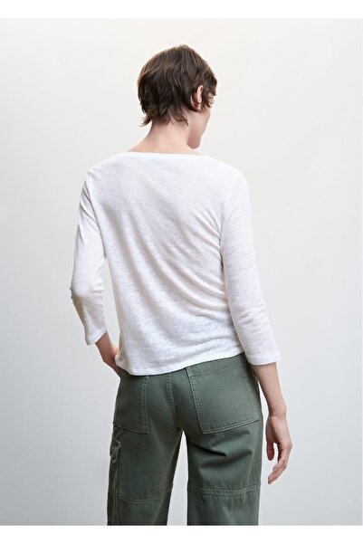 MANGO Woman Μακρυμάνικο λινό μπλουζάκι