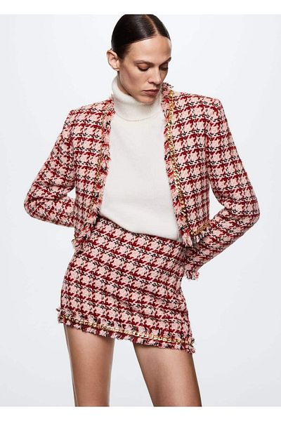 MANGO Woman Μίνι φούστα Tweed με αλυσίδες