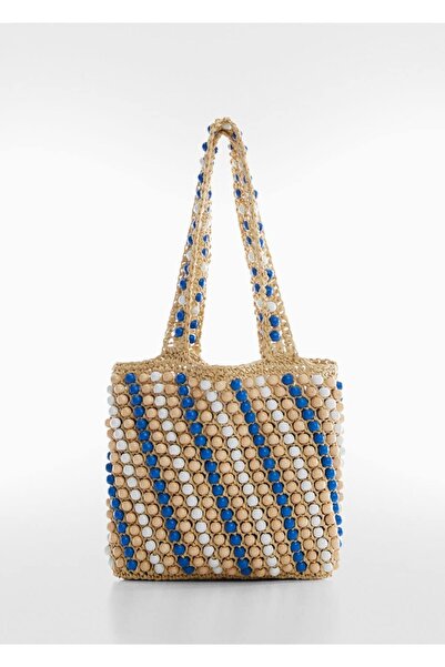 MANGO Woman Boncuklu Doğal Elyaf Çanta