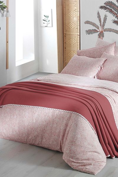 Sarev Eva Riva Red Double Duvet Cover Set with 100% Cotton Duvet Cover