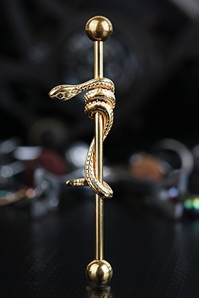 depozoom Cerrahi Çelik Köprü Yılan Piercing Gold