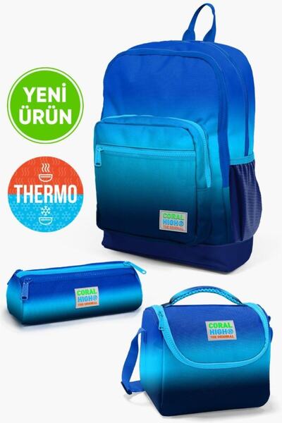 Coral High Kids Lacivert Mavi Renk Geçişli Kalemlik,Beslenme,3’lü Okul Çanta ...