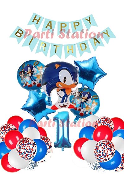 Parti Station مجموعة بالونات سونيك فوكس كونسبت لعمر سنة واحدة، مجموعة بالونات...