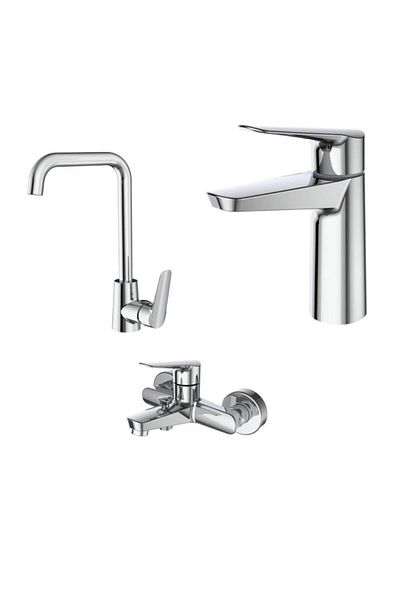 Creavit Bevel Bathroom and Sink Set - Kitchen Faucet Included