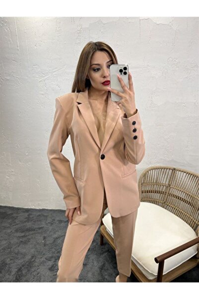 BosFonis Costum de damă din bumbac culoare bej-gri
