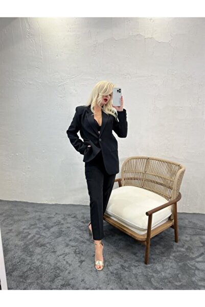 BosFonis Kadın Siyah Renk Pamuklu Kumaş Takım Elbise