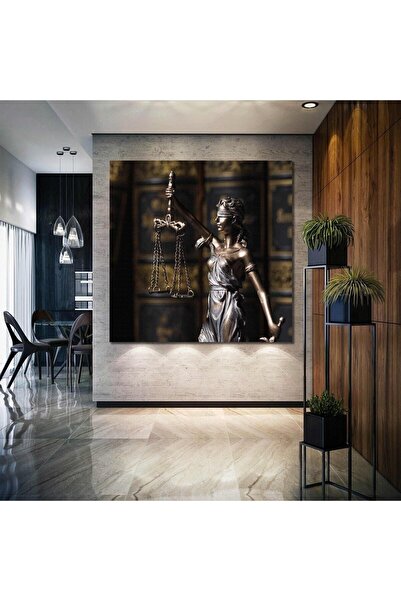 KanvasSepeti Hukuk Bürosu Gözü Kapalı Adalet Heykeli Kitaplar Dekor Kanvas Tablo