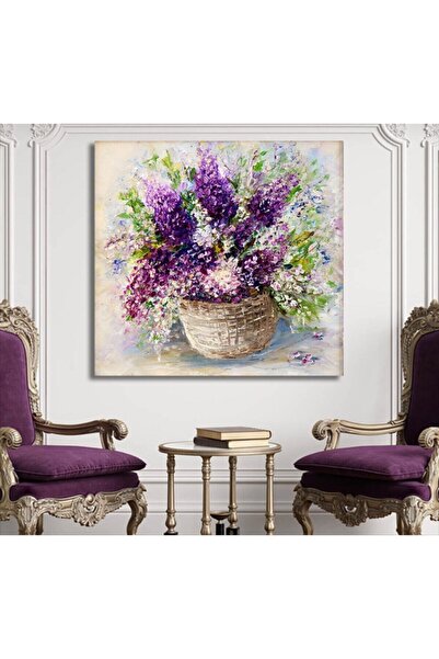 KanvasSepeti Vopsea în ulei Aspect Flori în coș Pânză Pânză Pictură pe pânză