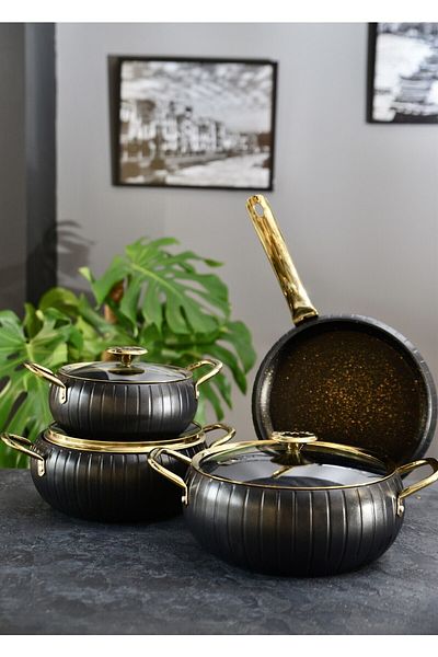 şirin eşyalarım OMS 7 Piece Meridian Black Cookware Set - Black
