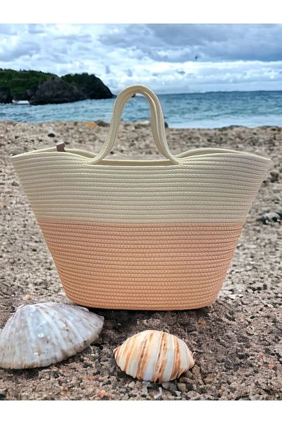 MaVaux Τσάντα παραλίας Jute Straw Look Τσάντα με λαβή γιούτας Vegan Bag