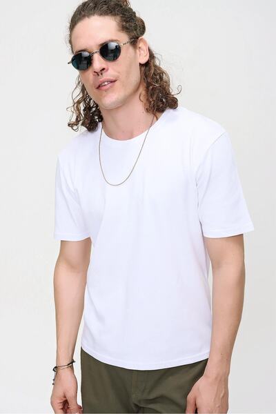 CHUBA تي شيرت رجالي أبيض مميز برقبة دائرية وقصة عادية 21s103