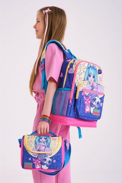 Coral High Kids Purple Pink Anime Girl Patterned Pen Holder, Nutrition, 3-Piece School Bag Set GOSET0123735