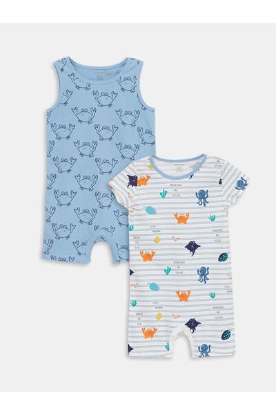 LC Waikiki LCW baby Bisiklet Yaka Baskılı Erkek Bebek Tulum 2'li