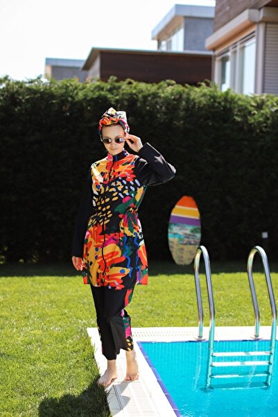 She Sea Tual Desen Tam Kapalı Tesettür Mayo