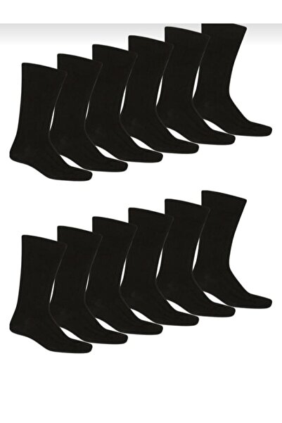 BEYAZ DÜŞ 12 Pairs of Black Quality Anti-Sweat Cotton Men's Socks