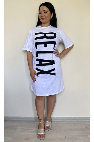 Butik Nilyam Plus Size Women's T-Shirt Dress 21013 White