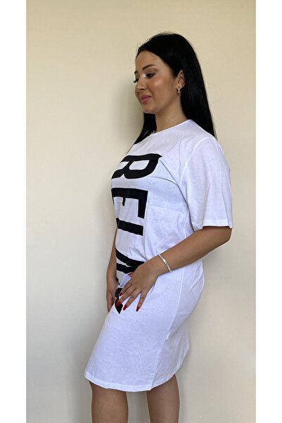 Butik Nilyam Plus Size Women's T-Shirt Dress 21013 White