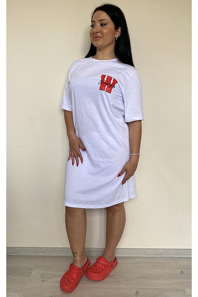 Butik Nilyam Plus Size Women's T-Shirt Dress 21017 White
