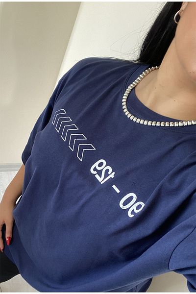 Butik Nilyam Large Size Women's T-Shirt 21020 Navy Blue