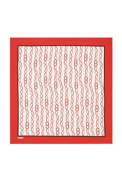 Bursa İpek Red Chain Pattern Twill Silk Scarf