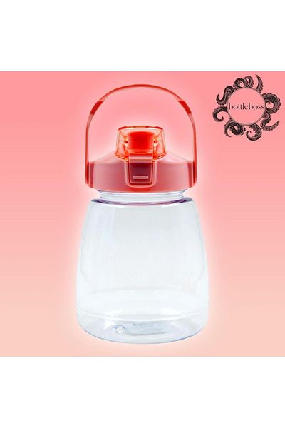 BottleBoss 1.2 L Transparent Water Bottle with Carrying Strap and Straw 1200 Ml Sticker GIFT Pink Pink