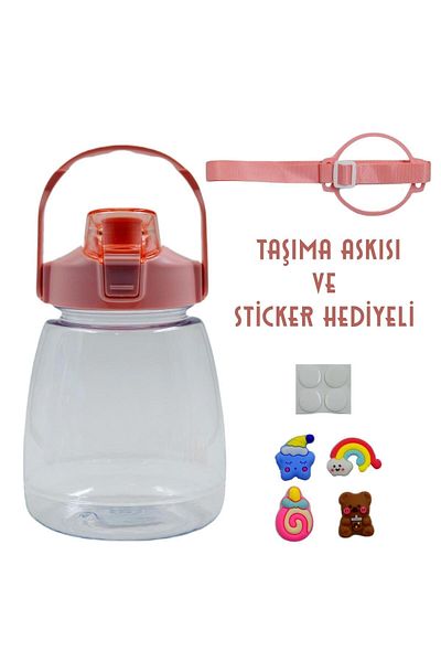 BottleBoss 1.2 L Transparent Water Bottle with Carrying Strap and Straw 1200 Ml Sticker GIFT Pink Pink