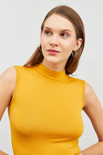 woreys Kavun Sarısı Düz Kolsuz Body