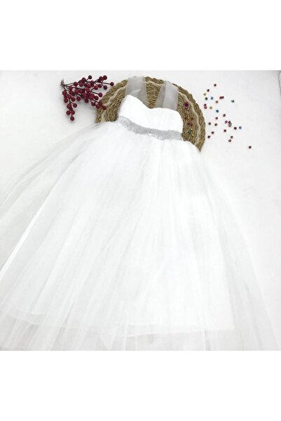 Pera Rochie de seara pentru fetita cu bretele din tul cu centura cu paiete