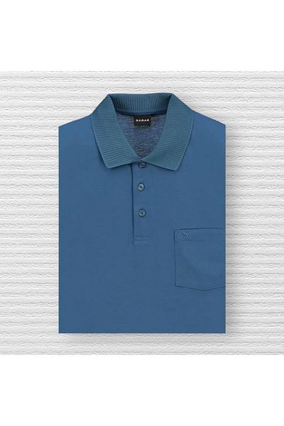 Sarar Tricou cu gât polo clasic, 100% bumbac, culoare benzină, cu buzunare