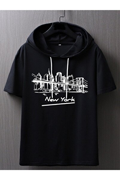 İmpavido Model oversize negru cu imprimeu "New York" croială confortabilă