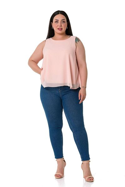 DISENTIS MODEST Plus Size Back Tie Λεπτομερής μπλούζα σιφόν σε σκόνη