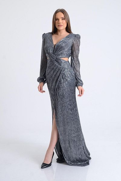 SpringStore Rochie de seara cu catarama in talie argintie