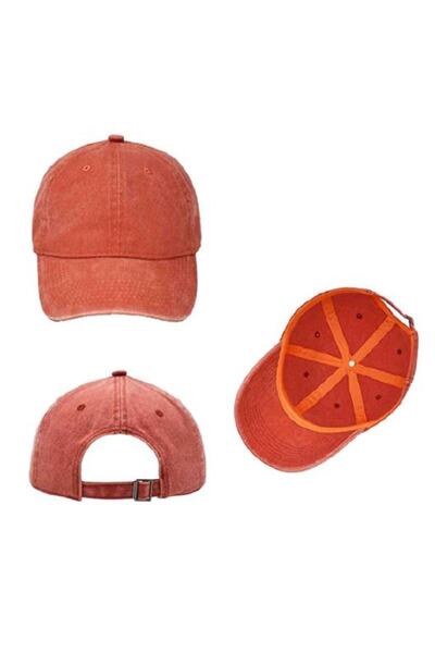 PERLOTUS New Season Baseball Cap - 100% Cotton, Plain Distressed, Orange